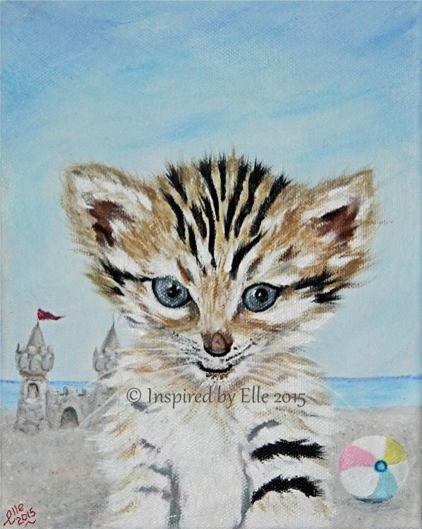Animal Art Painting Sand Cat Beach Party by Elle Smith Inspired By Elle endangered species 