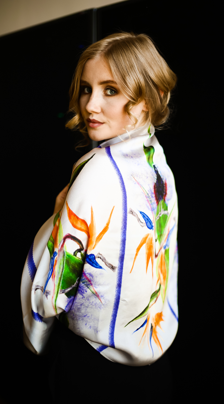 Luxury Silk Bolero Scarf Bird of Paradise Design Scarf with Flowers Elle Smith Inspired By Elle
