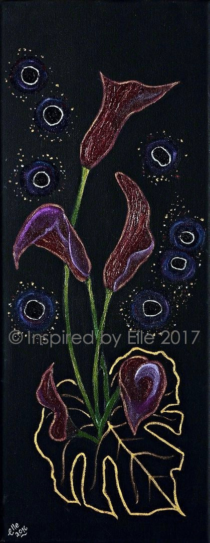 Flower Art Painting by Elle Smith Black Stars Conecptual Art Inspired By Elle