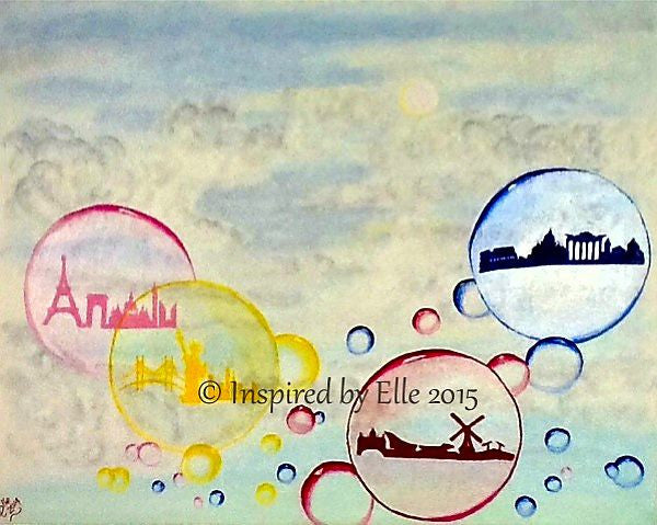 Abstract Art Painting Cities in Bubbles by Elle Smith UK Artist contemporary bubble art oil painting New York Paris Rome Amsterdam Inspired By Elle