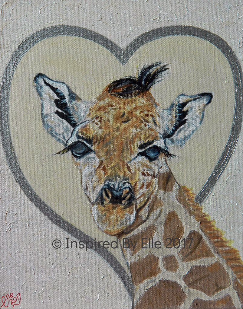 animal art painting Rothschilds giraffe endangered species inspired By Elle Smith