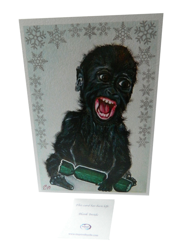 Luxury Christmas Greeting Card featuring the endangered animal art of Western Lowland Gorilla by Elle Smith Inspired by Elle