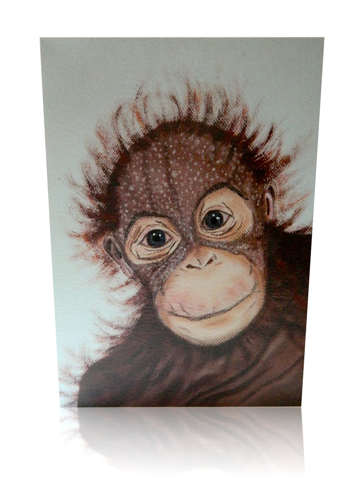 Luxury Animal Art Greeting Card of Sumatran Orangutan Endangered Animal Card by Elle Smith Inspired By Elle