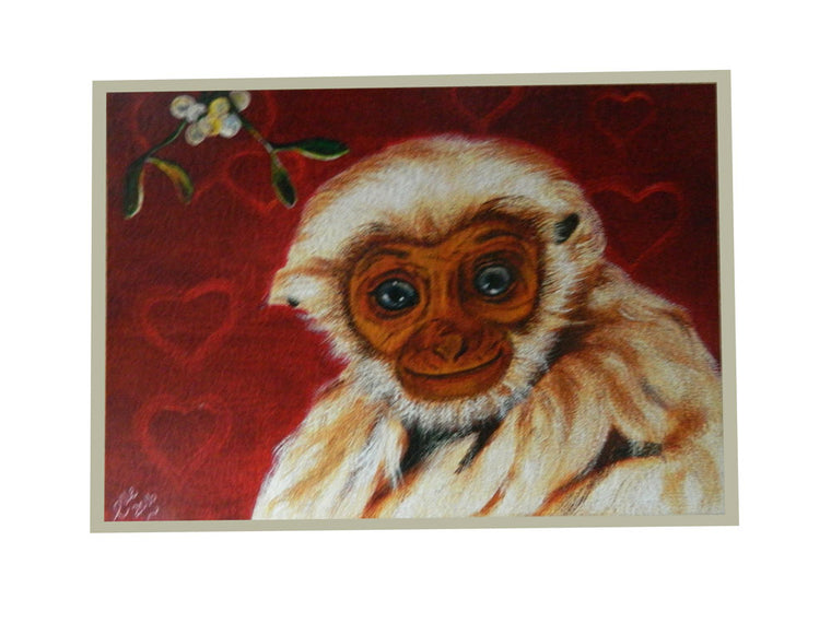 Luxury Greeting card featured endangered Animal Art of Pileated Gibbon by Elle Smith Inspired By Elle