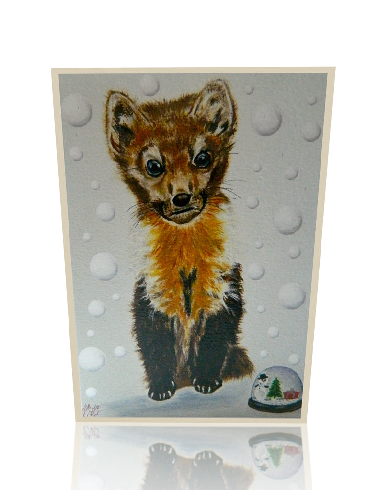 Luxury Greeting card of Snowy Pine Marten by Elle Smith Inspired By Elle endangered animal art card