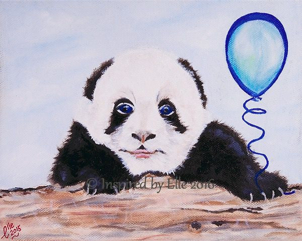 Animal Art Painting Giant Panda and his Blue Balloon Inspired by Elle Smith Artist endangered species