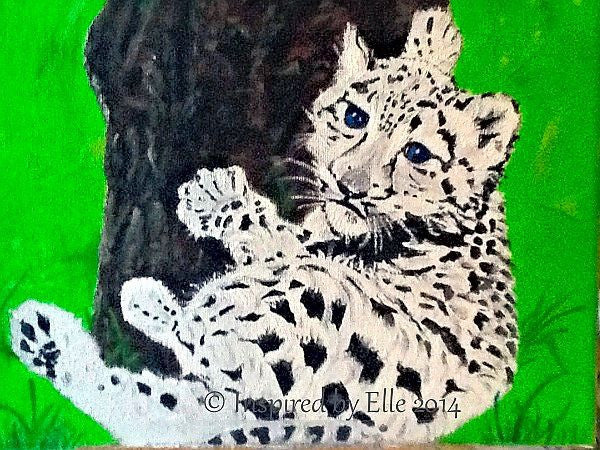 The Baby Snow Leopard endangered animal art painting Elle Smith Inspired By Elle