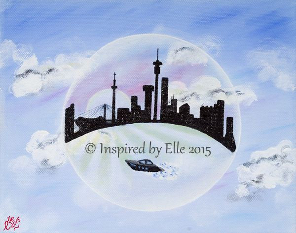 Bubble Art Sunset on Johannesburg oil art painting skyline silhouette Elle Smith