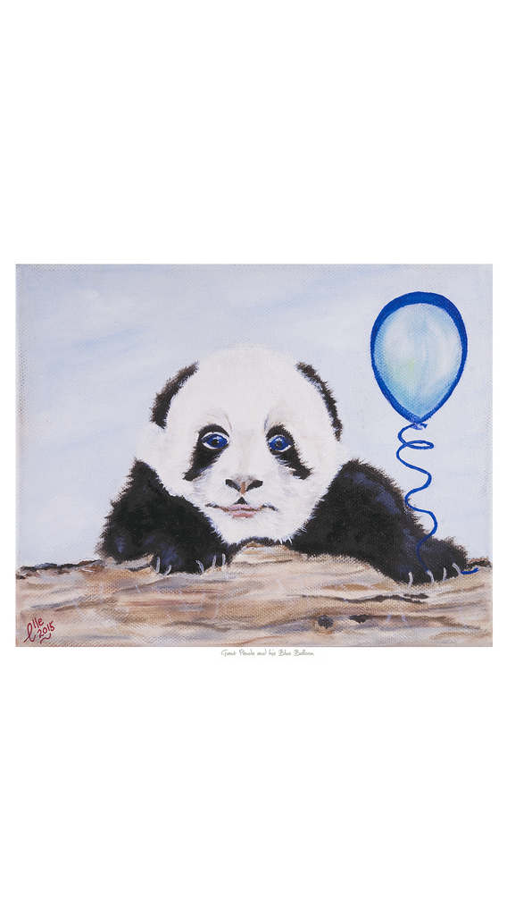Limited Edition Giclee Print Giant Panda and Blue Balloon Endangered Species Animal Art Print Elle Smith Inspired By Elle