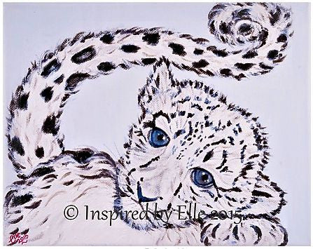 Animal Art Painting The Snow Leopard Cub Oil Paints Elle Smith endangered species monochrome Inspired By Elle